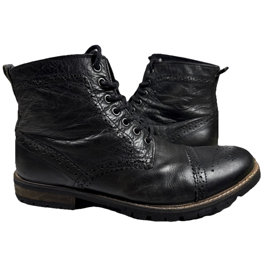 Boots Ankle Jeffrey Tyler Men SIZE 8 Leather Brogues Lace Up Black York Shire*